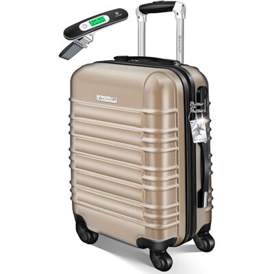 KESSER ® Valise de voyage rigide avec pèse-bagage + étiquette à bagages trolley roulettes poignée télescopique, Champagne, combinaison 4 roulettes ABS KESSER ® Valise de voyage rigide avec pèse-bagage + étiquette à bagages trolley roulettes poignée télescopique, Champagne, combinaison 4 roulettes ABS