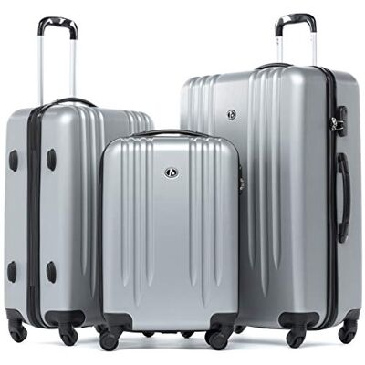 FERGÉ Lot de 3 valises rigides à roulettes Marseille Bagage à main de 55 cm Valise de voyage L et XL 4 roulettes 100 % ABS, argenté, 3er Set, Ensemble de valises FERGÉ Lot de 3 valises rigides à roulettes Marseille Bagage à main de 55 cm Valise de voyage L et XL 4 roulettes 100 % ABS, argenté, 3er Set, Ensemble de valises