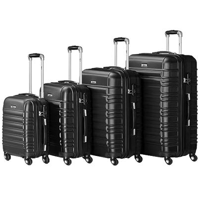 Zelsius Lot de 4 valises rigides en ABS avec serrure à combinaison, doubles roulettes et cloison intérieure 4 pièces Trolley Grande taille, Noir S, M, L, XL Zelsius Lot de 4 valises rigides en ABS avec serrure à combinaison, doubles roulettes et cloison intérieure 4 pièces Trolley Grande taille, Noir S, M, L, XL