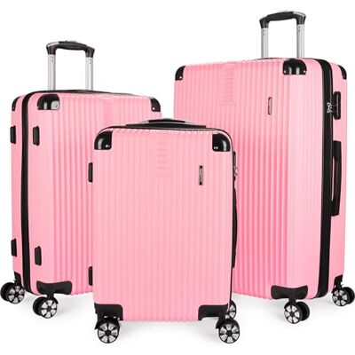 BRUBAKER Set de Valises London 3 Valises de Voyage avec Bagage à Main Valises Rigides avec Serrure à Numéro, 4 Roues et Poignées Confortables ABS Trolleys (M, L, XL Rose) BRUBAKER Set de Valises London 3 Valises de Voyage avec Bagage à Main Valises Rigides avec Serrure à Numéro, 4 Roues et Poignées Confortables ABS Trolleys (M, L, XL Rose)