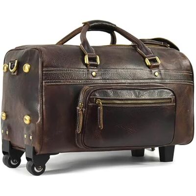ZNJAMN Grand sac de sport à roulettes en cuir véritable avec roulettes, pour homme et femme, avec roulettes, pour hommes et femmes, Marron huile2, One Size ZNJAMN Grand sac de sport à roulettes en cuir véritable avec roulettes, pour homme et femme, avec roulettes, pour hommes et femmes, Marron huile2, One Size