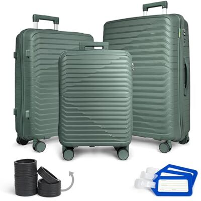 KINSTON Set de 3 Valises de Voyage Grande Taille, Moyenne et Cabine En Polypropylène avec Roulettes Pivotantes 360°, Protège-Roues, Porte-Étiquette, Cadenas et Poignée Télescopique KINSTON Set de 3 Valises de Voyage Grande Taille, Moyenne et Cabine En Polypropylène avec Roulettes Pivotantes 360°, Protège-Roues, Porte-Étiquette, Cadenas et Poignée Télescopique