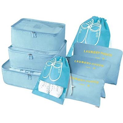 Vicloon Organisateur de Voyage, Lot de 8 Organiseurs de Bagage pour Voyage,Différents Tailles des Cubes Étanche Sacs de Voyage Rangement, Bleu Clair, L Vicloon Organisateur de Voyage, Lot de 8 Organiseurs de Bagage pour Voyage,Différents Tailles des Cubes Étanche Sacs de Voyage Rangement, Bleu Clair, L