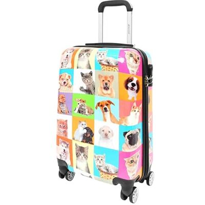 House Of Leather Valise rigide à quatre roues imprimée extensible avec imprimé chiens et chats, multicolore, Cabin, Bagages House Of Leather Valise rigide à quatre roues imprimée extensible avec imprimé chiens et chats, multicolore, Cabin, Bagages