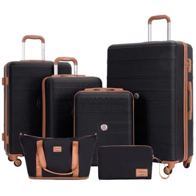 Travelhouse Bari Ensemble de bagages, 6 pièces, 4 valises avec roulettes, sac de voyage et trousse de toilette, coque rigide, Noir, 77x28.5x51 cm, ensemble valise Travelhouse Bari Ensemble de bagages, 6 pièces, 4 valises avec roulettes, sac de voyage et trousse de toilette, coque rigide, Noir, 77x28.5x51 cm, ensemble valise