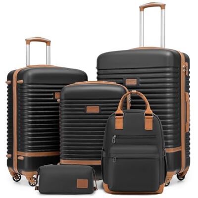 Coolife Set de Valise 5 Pièces, 20"+24"+28" Valise pour Voyages en Famille Set Valise avec Sac à Dos et Trousse Toilette, Serrure TSA, Roulettes Pivotantes à 360°, Poignée Télescopique (Noir/Marron) Coolife Set de Valise 5 Pièces, 20"+24"+28" Valise pour Voyages en Famille Set Valise avec Sac à Dos et Trousse Toilette, Serrure TSA, Roulettes Pivotantes à 360°, Poignée Télescopique (Noir/Marron)