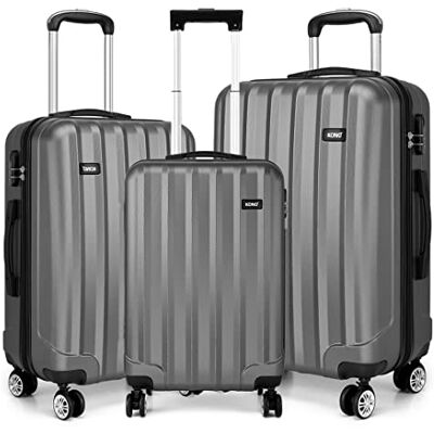 Kono Valise rigide durable avec 4 roulettes pivotantes en ABS léger 50,8 cm, 61 cm, 71,1 cm, gris, 3Pcs Set, Set Kono Valise rigide durable avec 4 roulettes pivotantes en ABS léger 50,8 cm, 61 cm, 71,1 cm, gris, 3Pcs Set, Set