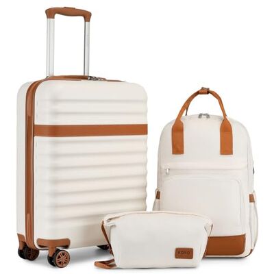 Kono Valise à main rigide ABS + PC avec serrure TSA et 4 roues pivotantes, Crème/marron, 20 Inch Luggage Set, Valise de cabine légère à coque rigide Kono Valise à main rigide ABS + PC avec serrure TSA et 4 roues pivotantes, Crème/marron, 20 Inch Luggage Set, Valise de cabine légère à coque rigide