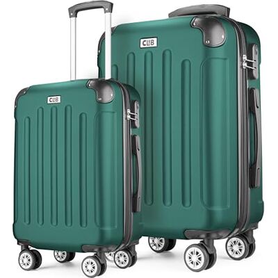 POSH Valise rigide avec roulettes trolley bagages à main, grande, moyenne, petite en ABS, lot de valises légères de 3 pièces dans les tailles M-L-XL, vert foncé, M+XL, ABS POSH Valise rigide avec roulettes trolley bagages à main, grande, moyenne, petite en ABS, lot de valises légères de 3 pièces dans les tailles M-L-XL, vert foncé, M+XL, ABS