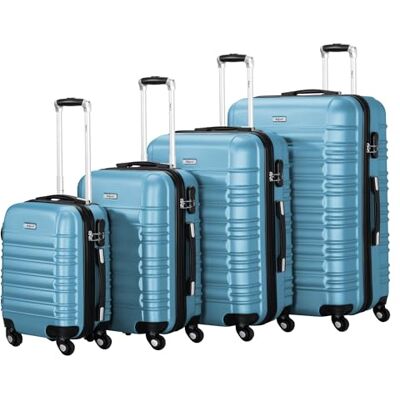 Zelsius Lot de 4 valises/bagages, à coque rigide, en ABS, grandes, avec serrure à combinaison, roulettes doubles et cloison intérieure, trolley, bleu acier, S, M, L, XL Zelsius Lot de 4 valises/bagages, à coque rigide, en ABS, grandes, avec serrure à combinaison, roulettes doubles et cloison intérieure, trolley, bleu acier, S, M, L, XL