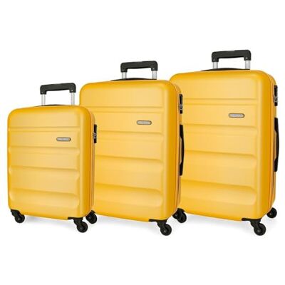 ROLL ROAD Flex Valise rigide fabriquée en ABS, un matériau, fermeture à combinaison latérale, 4 roues doubles, bagage main, intérieur pratique avec un compartiment, ocre, Talla única, Lot de 3 valises ROLL ROAD Flex Valise rigide fabriquée en ABS, un matériau, fermeture à combinaison latérale, 4 roues doubles, bagage main, intérieur pratique avec un compartiment, ocre, Talla única, Lot de 3 valises