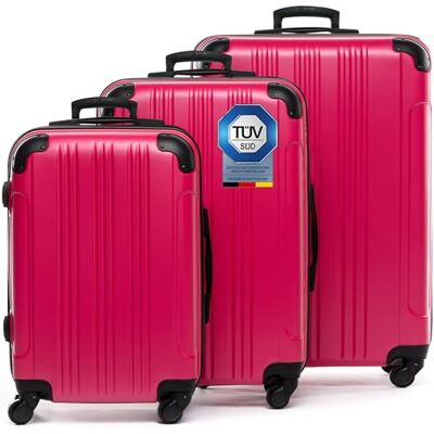 FERGÉ Set de 3 valises rigides à 4 roulettes QUÉBEC Lot de 3 Trolley Voyage Ensemble de Bagages, Pink, SET DE 3 FERGÉ Set de 3 valises rigides à 4 roulettes QUÉBEC Lot de 3 Trolley Voyage Ensemble de Bagages, Pink, SET DE 3