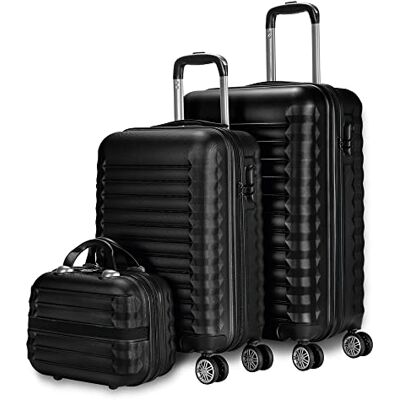 NUMADA Ensemble de valises rigides 3/4 pièces Valise cabine 53 cm, moyenne 63 cm, grande 75 cm et trousse de toilette. Résistantes, légères et sûres, 1. noir, 3 Piezas, Set de valises de voyage ABS NUMADA Ensemble de valises rigides 3/4 pièces Valise cabine 53 cm, moyenne 63 cm, grande 75 cm et trousse de toilette. Résistantes, légères et sûres, 1. noir, 3 Piezas, Set de valises de voyage ABS