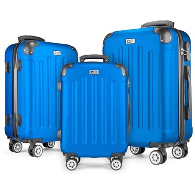 POSH Valise rigide à roulettes Bagage à main 4 roulettes Valise rigide en ABS Valise de vacances en kit M-L-XL, bleu, SET, Valise rigide en ABS POSH Valise rigide à roulettes Bagage à main 4 roulettes Valise rigide en ABS Valise de vacances en kit M-L-XL, bleu, SET, Valise rigide en ABS
