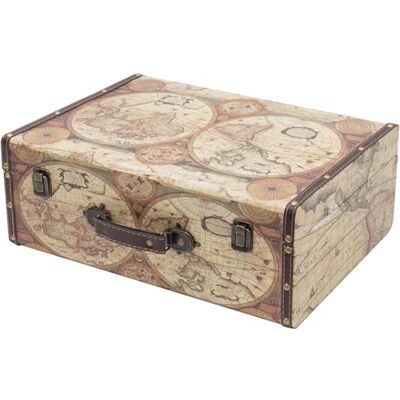 HMF VKO104 Valise en Bois Vintage 44 x 32 x 16 cm Grand Carte du Monde en Couleur comme Décoration HMF VKO104 Valise en Bois Vintage 44 x 32 x 16 cm Grand Carte du Monde en Couleur comme Décoration