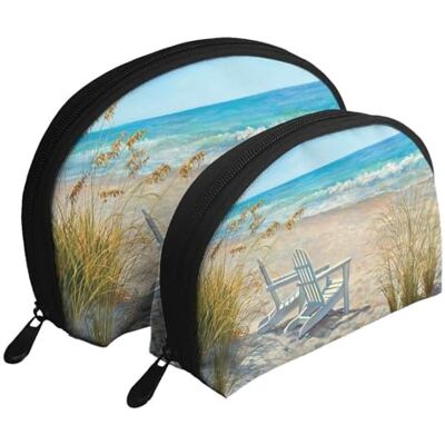 KEDDJI Scène de plage avec chaises imprimées, sac de maquillage pour femme, sac de rangement, petit porte-monnaie, trousse de toilette, trousse de maquillage, 2 pièces, comme sur l'image, One Size, Pochette KEDDJI Scène de plage avec chaises imprimées, sac de maquillage pour femme, sac de rangement, petit porte-monnaie, trousse de toilette, trousse de maquillage, 2 pièces, comme sur l'image, One Size, Pochette
