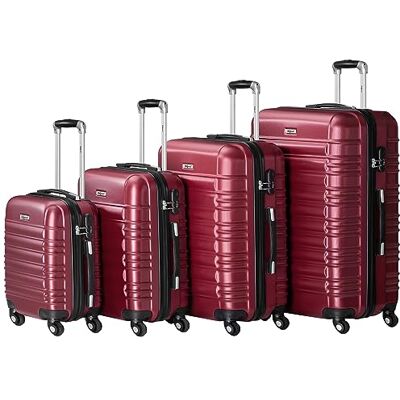 Zelsius Lot de 4 valises rigides en ABS avec serrure à combinaison, doubles roulettes et cloison intérieure Valise rigide 4 pièces Trolley Grande valise, rouge, {'size': 'S', 'dimensions': Zelsius Lot de 4 valises rigides en ABS avec serrure à combinaison, doubles roulettes et cloison intérieure Valise rigide 4 pièces Trolley Grande valise, rouge, {'size': 'S', 'dimensions':
