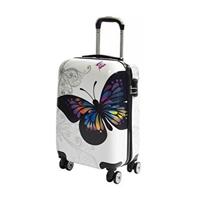 House Of Leather Valise rigide extensible à quatre roues avec imprimé papillon multicolore, Multicolore, Cabin, Bagages latéraux rigides House Of Leather Valise rigide extensible à quatre roues avec imprimé papillon multicolore, Multicolore, Cabin, Bagages latéraux rigides