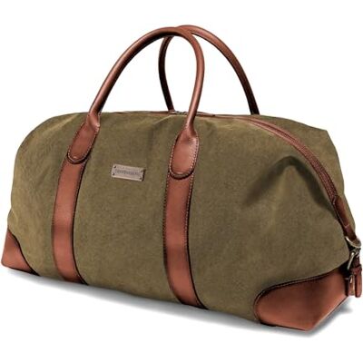 DRAKENSBERG Sac de voyage en toile et cuir « David » pour homme et femme, imperméable, extensible, vert olive (60 cm), Groß, 60cm, 60 Liter, Grand sac de voyage en coton et cuir DRAKENSBERG Sac de voyage en toile et cuir « David » pour homme et femme, imperméable, extensible, vert olive (60 cm), Groß, 60cm, 60 Liter, Grand sac de voyage en coton et cuir