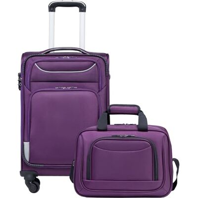 Coolife valise à roulettes Valise de voyage en tissu Bagage à main avec serrure TSA Set Handgepäck 2 pièces Violet+argenté Coolife valise à roulettes Valise de voyage en tissu Bagage à main avec serrure TSA Set Handgepäck 2 pièces Violet+argenté
