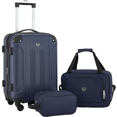 Travelers Club Bagage Spinner Extensible Chicago Rigide, Bleu Marine, Set 3 Pièces Travelers Club Bagage Spinner Extensible Chicago Rigide, Bleu Marine, Set 3 Pièces