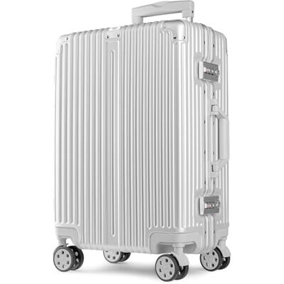 POSH Valise Valise rigide en polycarbonate avec cadre en aluminium Valise de voyage en aluminium : bagage à main moyen grand Chariots avec double cadenas TSA et 3 housses de protection, Argent 2 POSH Valise Valise rigide en polycarbonate avec cadre en aluminium Valise de voyage en aluminium : bagage à main moyen grand Chariots avec double cadenas TSA et 3 housses de protection, Argent 2