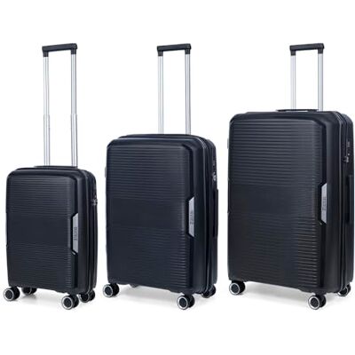 TravelZ Swinger Set de 3 Valises Rigide Ensemble de Bagages S/M/L Coque Dure avec Serrure TSA Noir TravelZ Swinger Set de 3 Valises Rigide Ensemble de Bagages S/M/L Coque Dure avec Serrure TSA Noir