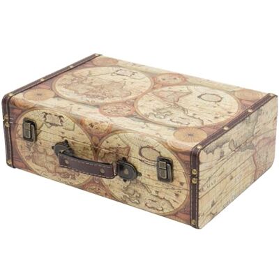 HMF VKO104 Valise en Bois Vintage 38 x 26 x 13 cm Grand Carte du Monde en Couleur comme Décoration HMF VKO104 Valise en Bois Vintage 38 x 26 x 13 cm Grand Carte du Monde en Couleur comme Décoration