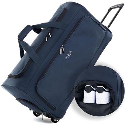 FERGÉ sac de voyage à roulettes et compartiment à chaussures Bagage souple Weekender Paris 90 l, bleu marine, 70x36x36 cm FERGÉ sac de voyage à roulettes et compartiment à chaussures Bagage souple Weekender Paris 90 l, bleu marine, 70x36x36 cm