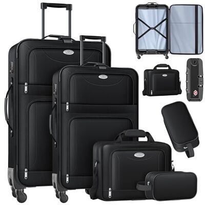 KESSER ® Lot de 4 valises de voyage Sac à roulettes en tissu avec serrure TSA Roulettes à 360° et poignée télescopique Sac cosmétique Valise légère et grande KESSER ® Lot de 4 valises de voyage Sac à roulettes en tissu avec serrure TSA Roulettes à 360° et poignée télescopique Sac cosmétique Valise légère et grande