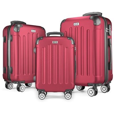 POSH Valise rigide à roulettes Bagage à main ABS 4 roulettes Valise de vacances en kit M-L-XL, bordeaux, SET POSH Valise rigide à roulettes Bagage à main ABS 4 roulettes Valise de vacances en kit M-L-XL, bordeaux, SET