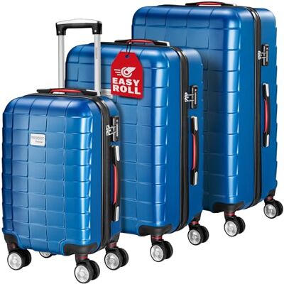 Monzana ® Set de 3 valises rigides M/L/XL Cadenas TSA Roues 360° Bagages 2 poignées Trolley Plastique ABS Voyage Avion, Bleu, Medium, Large, Extra Large Monzana ® Set de 3 valises rigides M/L/XL Cadenas TSA Roues 360° Bagages 2 poignées Trolley Plastique ABS Voyage Avion, Bleu, Medium, Large, Extra Large