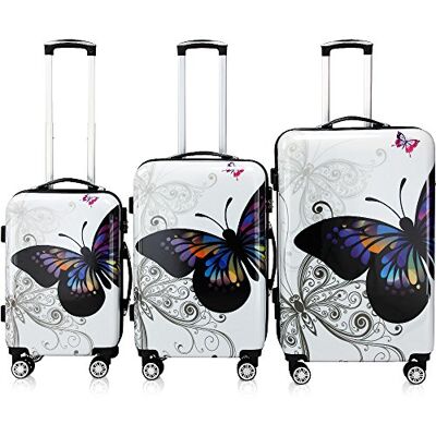 Monzana ® Lot de 3 Valises Butterfly Rigides Trolley ABS Revêtement PC Cadenas Combinaison Multicolore Monzana ® Lot de 3 Valises Butterfly Rigides Trolley ABS Revêtement PC Cadenas Combinaison Multicolore