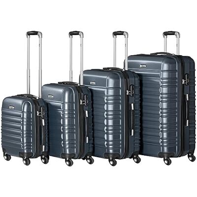 Zelsius Lot de 4 valises rigides en ABS avec serrure à combinaison, doubles roulettes et cloison intérieure 4 pièces Trolley Grande valise, anthracite, S, M, L, XL Zelsius Lot de 4 valises rigides en ABS avec serrure à combinaison, doubles roulettes et cloison intérieure 4 pièces Trolley Grande valise, anthracite, S, M, L, XL