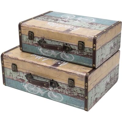 HMF VKO106 Lot de 2 valises vintage en bois Tailles Vélo décoratif HMF VKO106 Lot de 2 valises vintage en bois Tailles Vélo décoratif