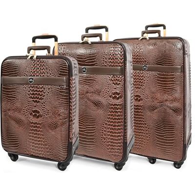 A1 FASHION GOODS Bagages en cuir PU gaufré crocodile marron, valises légères à roulettes avec roulettes, coque hybride durable, marron, Full Set (Small+ Medium+ Large), Valise A1 FASHION GOODS Bagages en cuir PU gaufré crocodile marron, valises légères à roulettes avec roulettes, coque hybride durable, marron, Full Set (Small+ Medium+ Large), Valise