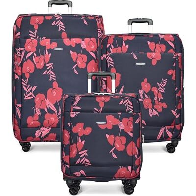 A1 FASHION GOODS Valise légère et extensible à 4 roues avec coque souple et extensible Motif floral Bleu marine, bleu marine, Full Set of 3 Sizes, Valise A1 FASHION GOODS Valise légère et extensible à 4 roues avec coque souple et extensible Motif floral Bleu marine, bleu marine, Full Set of 3 Sizes, Valise