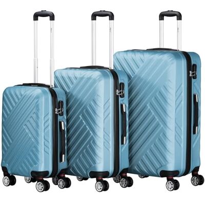 Zelsius Lot de 3 valises, à coque rigide, en ABS, grandes, avec serrure à combinaison, roulettes doubles et cloison intérieure, trolley, bagage à main, bleu acier Zelsius Lot de 3 valises, à coque rigide, en ABS, grandes, avec serrure à combinaison, roulettes doubles et cloison intérieure, trolley, bagage à main, bleu acier