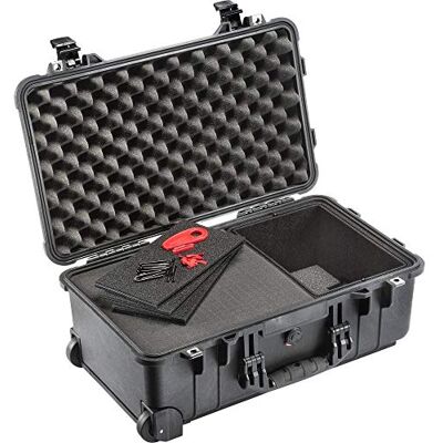 PELI 1510 Valise de rangement professionnelle à roulettes IP67 étanche à l'eau et à la poussière Volume 27 l Avec mousse et système de division TrekPak Noir PELI 1510 Valise de rangement professionnelle à roulettes IP67 étanche à l'eau et à la poussière Volume 27 l Avec mousse et système de division TrekPak Noir
