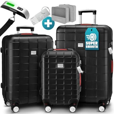 Monzana ® Set de 3 valises rigides M/L/XL Cadenas TSA Pèse-valises Roues 360° Bagage 2 poignées Trolley Plastique ABS Voyage, Noir, XL, L, M Monzana ® Set de 3 valises rigides M/L/XL Cadenas TSA Pèse-valises Roues 360° Bagage 2 poignées Trolley Plastique ABS Voyage, Noir, XL, L, M