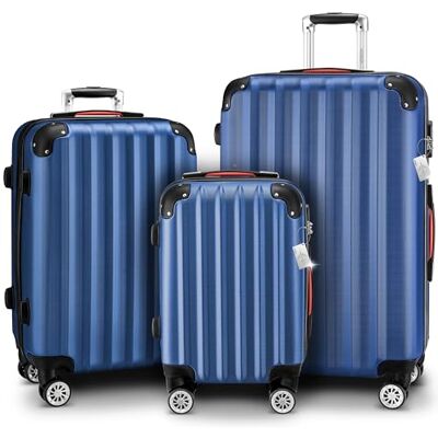 Monzana ® Lot de 3 valises de voyage avec organiseur, balance et sangle Bagages rigides en ABS légers 4 roues pivotantes Valise de cabine verrouillable résistante aux rayures M-L-XL, bleu, M, L Monzana ® Lot de 3 valises de voyage avec organiseur, balance et sangle Bagages rigides en ABS légers 4 roues pivotantes Valise de cabine verrouillable résistante aux rayures M-L-XL, bleu, M, L