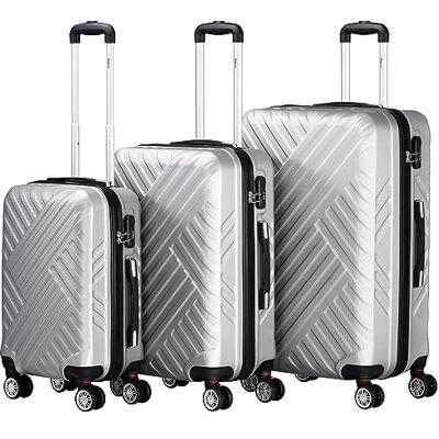Zelsius Lot de 3 valises rigides en ABS avec serrure à combinaison, doubles roulettes et cloison intérieure Valise rigide 3 pièces, gris, M, L, oder XL, Ensemble de valises Zelsius Lot de 3 valises rigides en ABS avec serrure à combinaison, doubles roulettes et cloison intérieure Valise rigide 3 pièces, gris, M, L, oder XL, Ensemble de valises