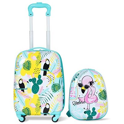 COSTWAY Valise Enfant à roulettes, Flamant, S, Valise COSTWAY Valise Enfant à roulettes, Flamant, S, Valise
