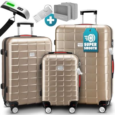 Monzana Lot de 3 valises TSA Avec cadenas Organiseur de linge Pèse-valise, sangle Poignées en gel roulettes jumelées Monzana Lot de 3 valises TSA Avec cadenas Organiseur de linge Pèse-valise, sangle Poignées en gel roulettes jumelées