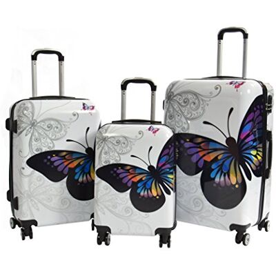 A1 FASHION GOODS Valise à 4 roues en polycarbonate rigide extensible léger avec imprimé papillon, Multicolore, Full Set x 3 Size S+M+L, Bagage rigide extensible sur roulettes A1 FASHION GOODS Valise à 4 roues en polycarbonate rigide extensible léger avec imprimé papillon, Multicolore, Full Set x 3 Size S+M+L, Bagage rigide extensible sur roulettes