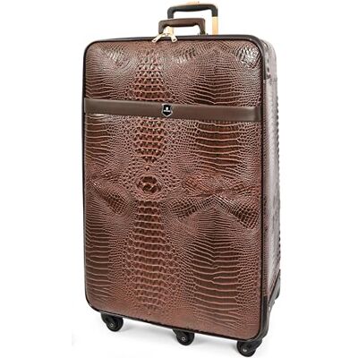 A1 FASHION GOODS Bagages en cuir PU gaufré crocodile marron, valises légères à roulettes avec roulettes, coque hybride durable, marron, Large 28" (Check-in Size), Valise A1 FASHION GOODS Bagages en cuir PU gaufré crocodile marron, valises légères à roulettes avec roulettes, coque hybride durable, marron, Large 28" (Check-in Size), Valise