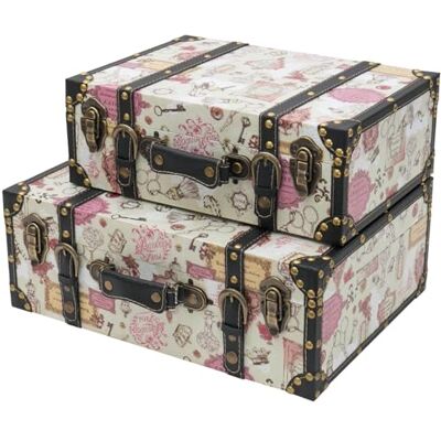 HMF VKO105 Lot de 2 valises vintage en bois Tailles Décoration baroque HMF VKO105 Lot de 2 valises vintage en bois Tailles Décoration baroque