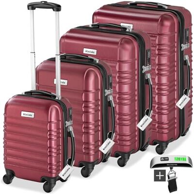 tectake ® Ensemble de 4 valises rigides à roulettes, en ABS, avec poignée télescopique et serrure, comprenant un pèse-bagages, tailles S-M-L-XL Rouge tectake ® Ensemble de 4 valises rigides à roulettes, en ABS, avec poignée télescopique et serrure, comprenant un pèse-bagages, tailles S-M-L-XL Rouge