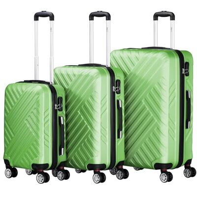 Zelsius Lot de 3 valises, à coque rigide, en ABS, grandes, avec serrure à combinaison, roulettes doubles et cloison intérieure, trolley, bagage à main, vert Zelsius Lot de 3 valises, à coque rigide, en ABS, grandes, avec serrure à combinaison, roulettes doubles et cloison intérieure, trolley, bagage à main, vert