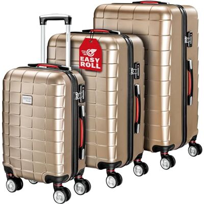 Monzana ® Lot de 3 valises de voyage rigides à roulettes M L XL, champagne, Kofferset 3-delig Monzana ® Lot de 3 valises de voyage rigides à roulettes M L XL, champagne, Kofferset 3-delig